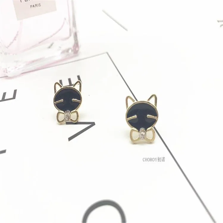 Серьги-гвоздики с черной смайликом модные ювелирные украшения 1 пара