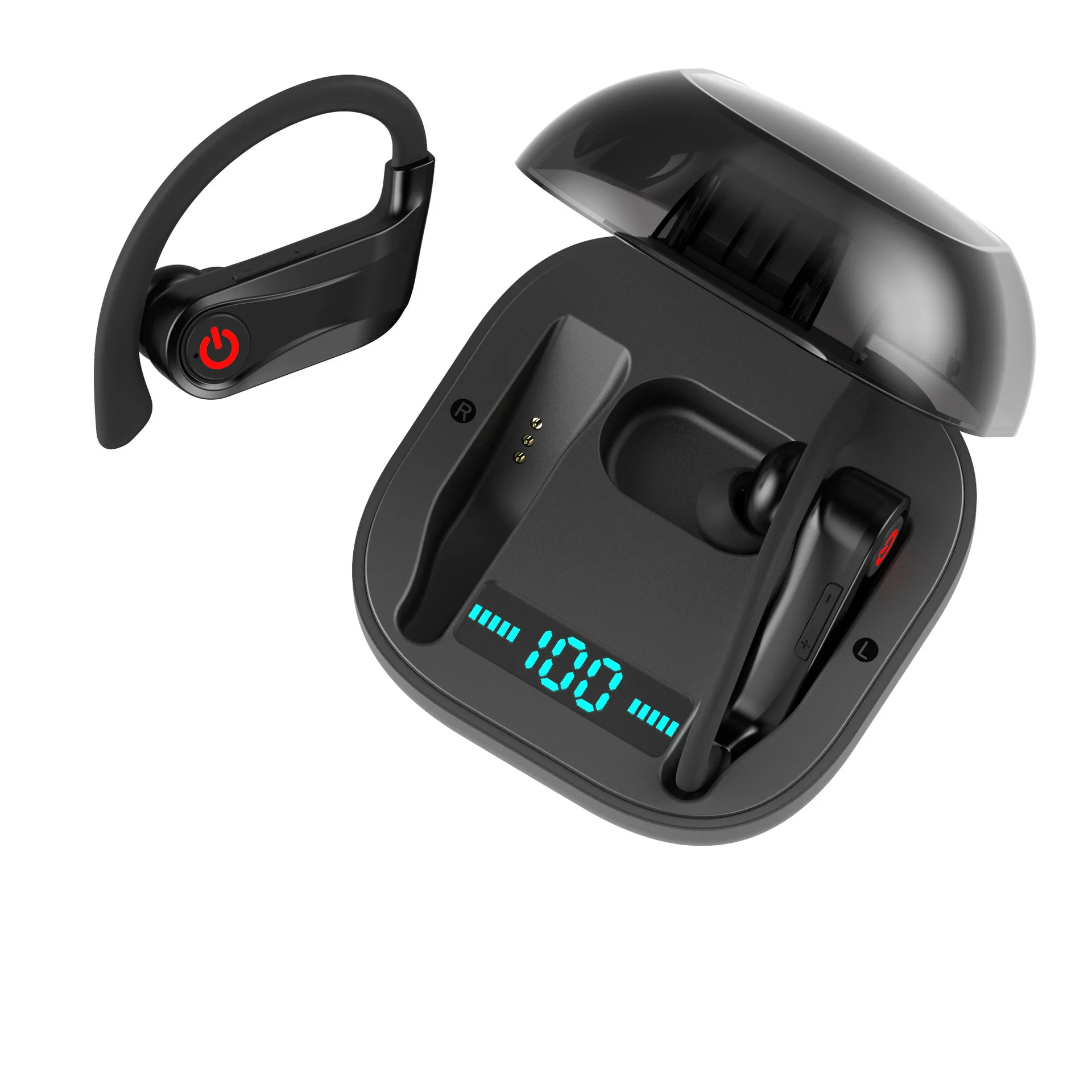 Черный TWS беспроводные наушники Bluetooth V5.0 спортивные наушники с шумоизоляцией беспроводные наушники гарнитура Wth Mic для Android IOS - Цвет: Черный