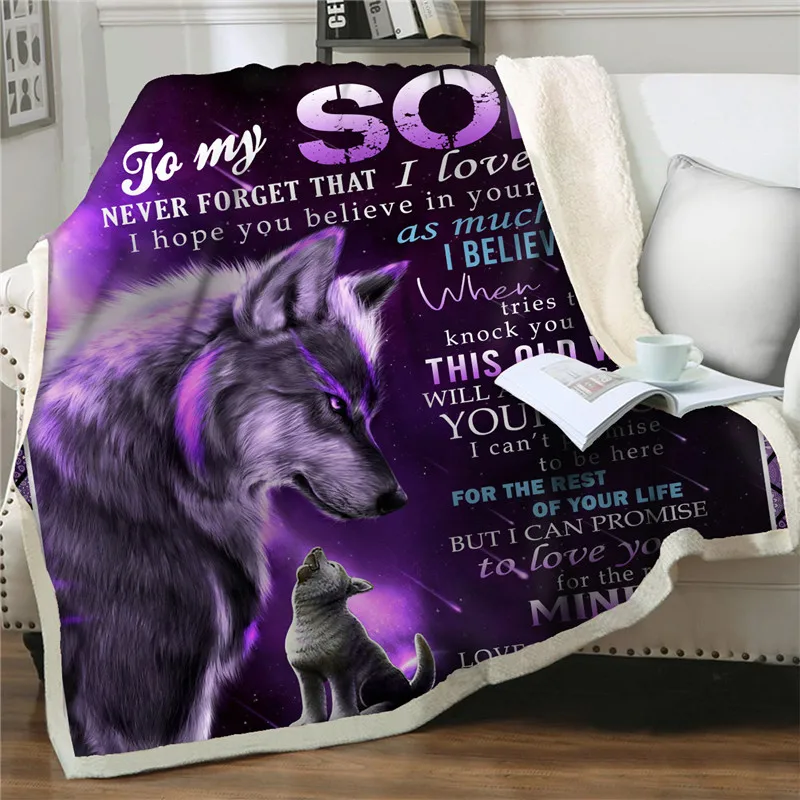 

Flannel Blanket To My Son Message Letter Quilt Blankets dreamlike wolf Print Home Textiles Bed Sofa Express Love Blanket Bedding