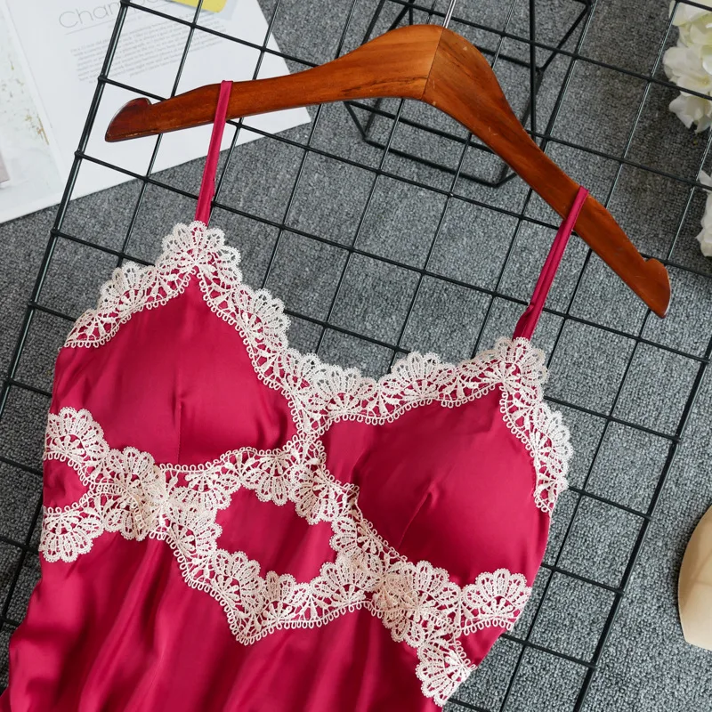 Розовое женское белье шелковое платье для сна кружевное Ночное женская ночная