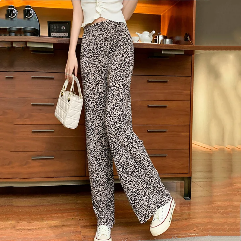 

Реальная съемка Для женщин 2021 Летние босоножки на тонком высоком-талии драпировка, свободные, леопардовая расцветка, прямой печати мыть и ш...