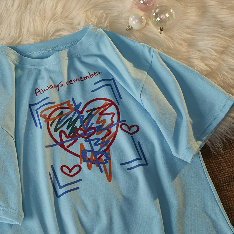 

Women's Oversized Short Sleeve Goth T-Shirts Urban Basic Japanese Square Love Couple Outfit Kawaii Egirl Y2k Vogue Cute Tshirt