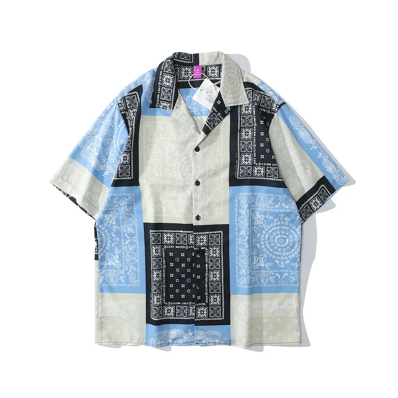 

New Kiryaquy Men Tie dye Blue Paisley West Coast CRIPS BLOODS Fashion Cotton Casual Shirts Shirt high quality Pocket D25