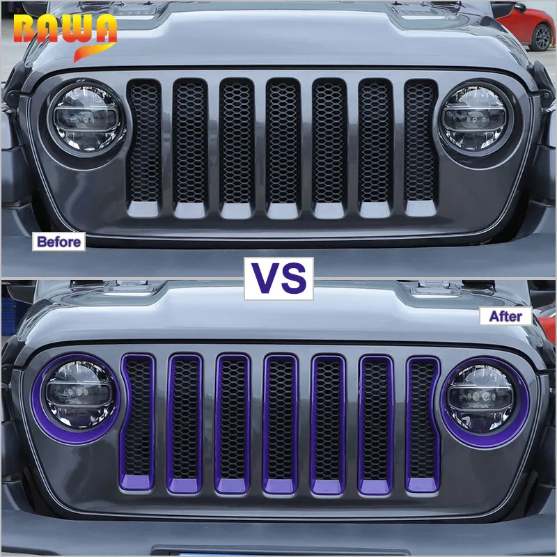 

BAWA Car Front Headlight Racing Grille Decoration Stickers Trim Cover For Jeep Wrangler JL 2018 2019 2020 2021 Exterior Part