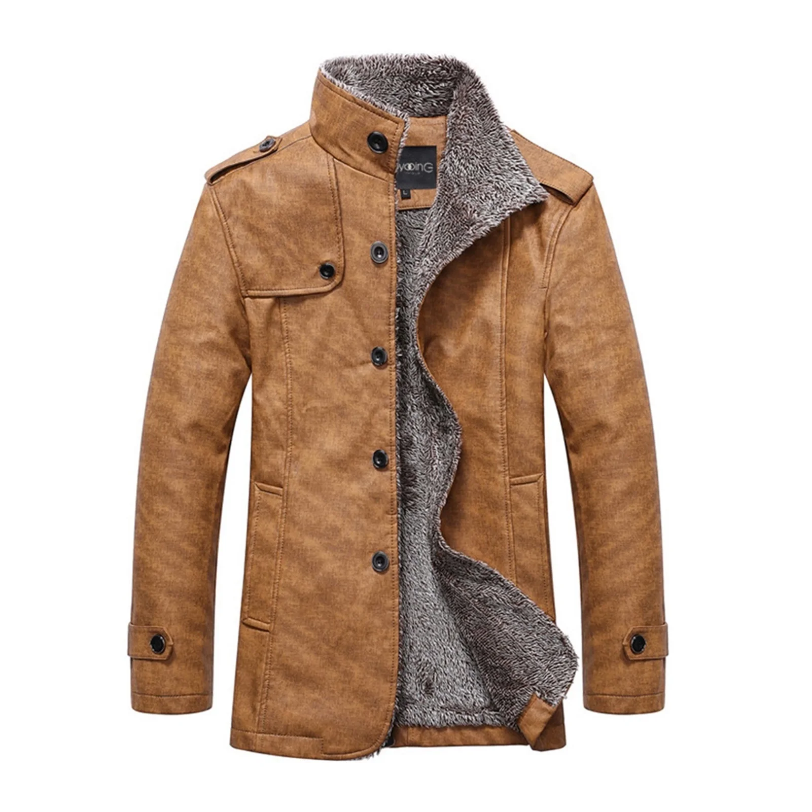 

Мужская куртка из ПУ кожи, с длинным рукавом и воротником-стойкой