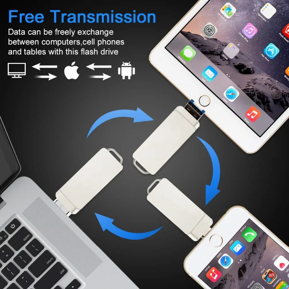 USB флеш-накопитель для iPhone 64GB 3-в-1 OTG скачок Привод флэш-накопители внешний Micro USB устройство чтения карт памяти флеш-накопитель флэш-накопитель USB флэш-память 3,0
