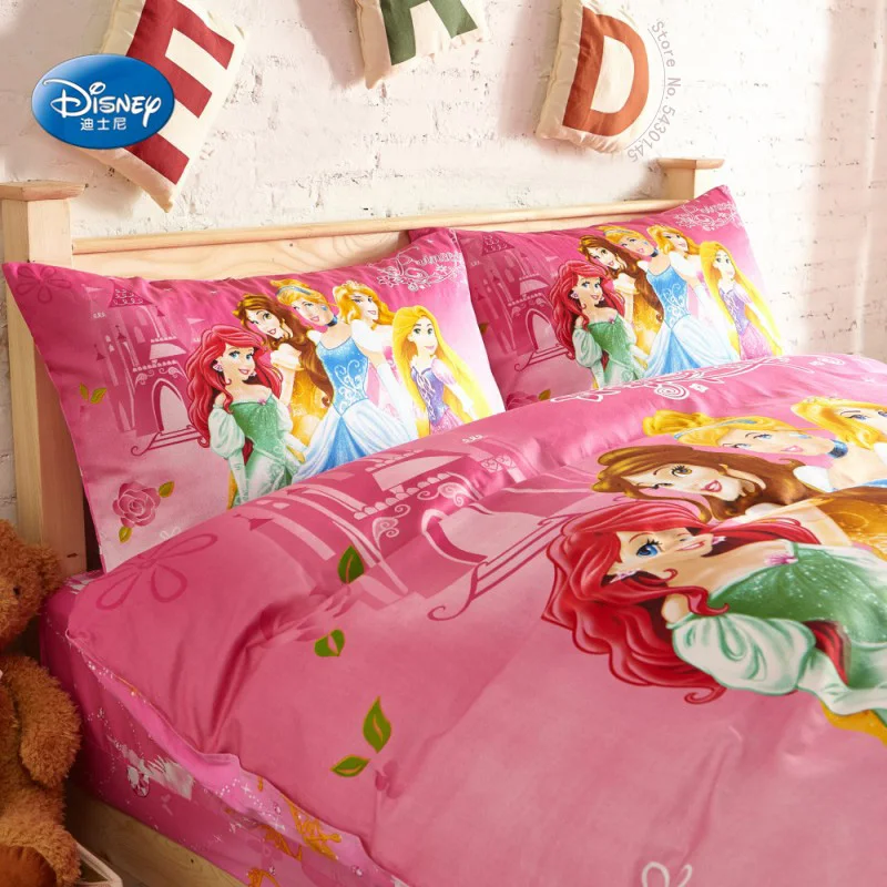 

Disney Cartoon Princess Kids Girls Pink Bedding Set Duvet Cover Bed Sheet Pillow Cases Single Twin Bedlinen For 90-120 bed