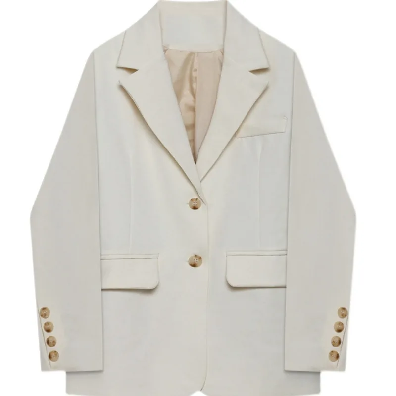 

2021 Spring Autumn New Women Fashion Long Sleeve Solid Office Lady Single Breasted Casual Blazers Pocket Suit Loose Jacket Coat