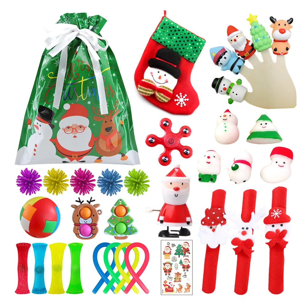 

33pcs Christmas Toys Sets Push Bubble Fingertip Stress Reliever Squeeze Crafts Adults Children Decompression Toys