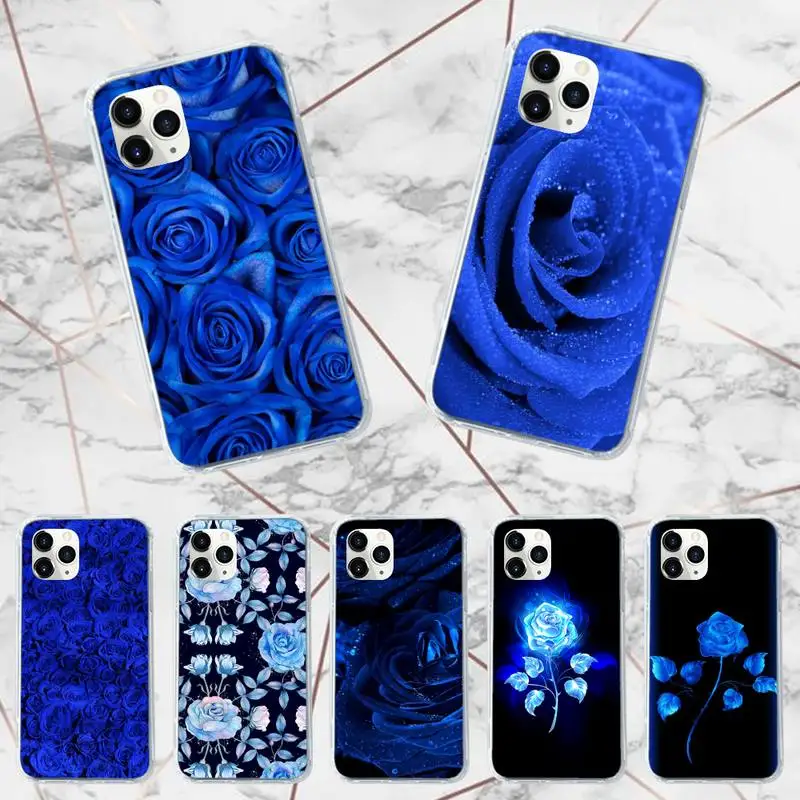 

Blue rose art flower Phone Case Transparent soft For iphone 12 11 13 7 8 6 s plus x xs xr pro max mini