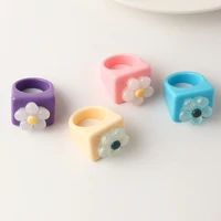 square purple garland yellow white transparent flower plant plastic ring outing casual matching ring party jewelry gift