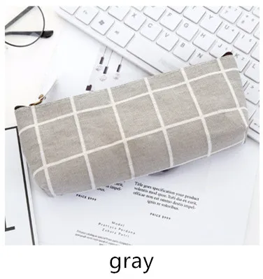 gray 1pcs В полоску, в клетку канцелярские Холст Карандаш Чехол школьная карандашная Сумка Простой Карандаш Чехол канцелярские принадлежности ручка сумка для студентов - Цвет: gray 1pcs
