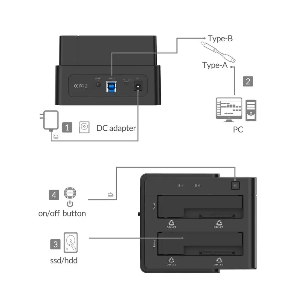 Док станция ORICO для внешнего жесткого диска 2 5 дюйма 20 ТБ 12 В Гбит/с|Корпус диска| |
