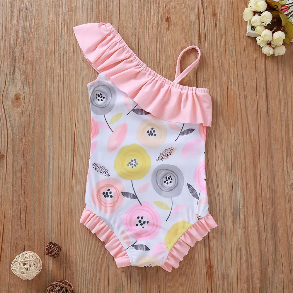 

Baby Swimwear Baby Girls Flower Print Off-shoulder Bikinis Summer Toddler Kids Swimwear Swimsuit Bathing Suit Lovely Beachwear