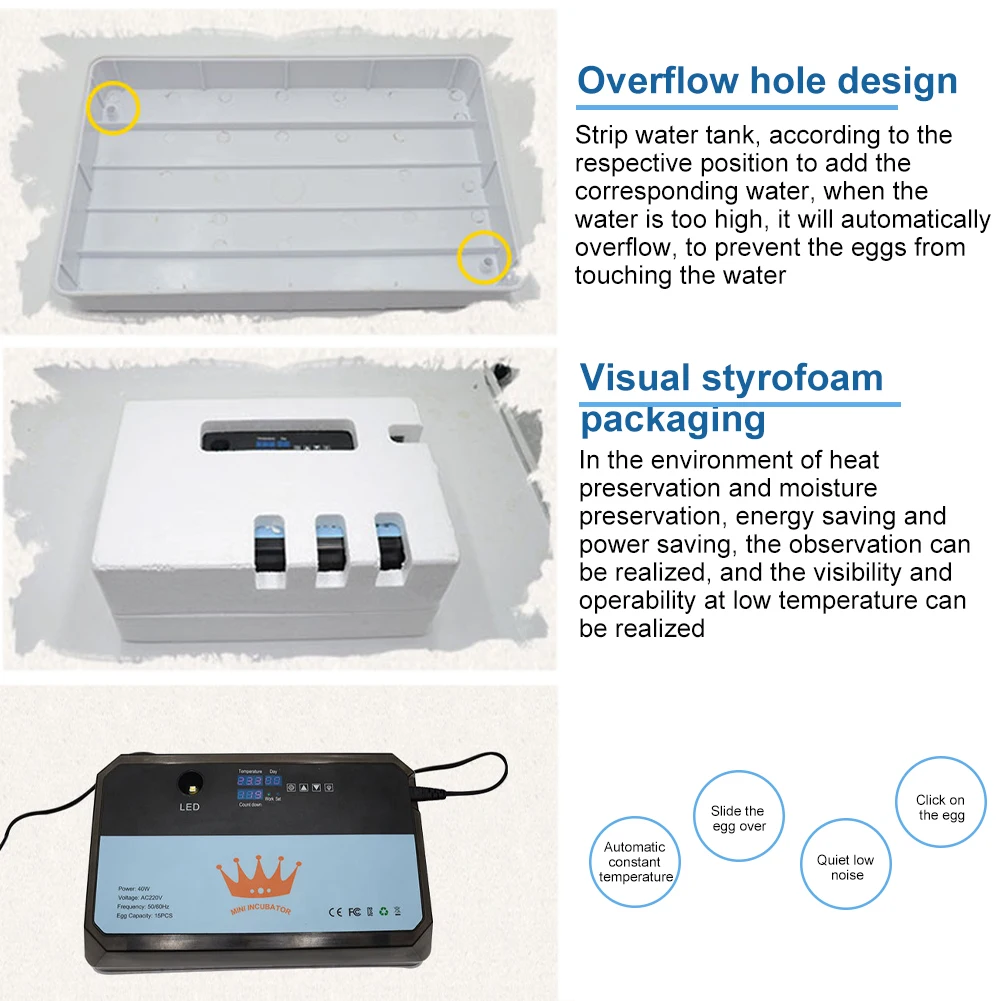 

Hatchery Goose Chicken Duck Temperature Display Home Brooder LED Light 15 Eggs Poultry Quail Incubator Digital Parrot