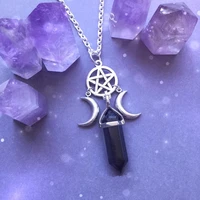 triple goddess crystal point pentacle moon necklace moonstone pendant wiccan witchcraft collar jewelry women creative gift