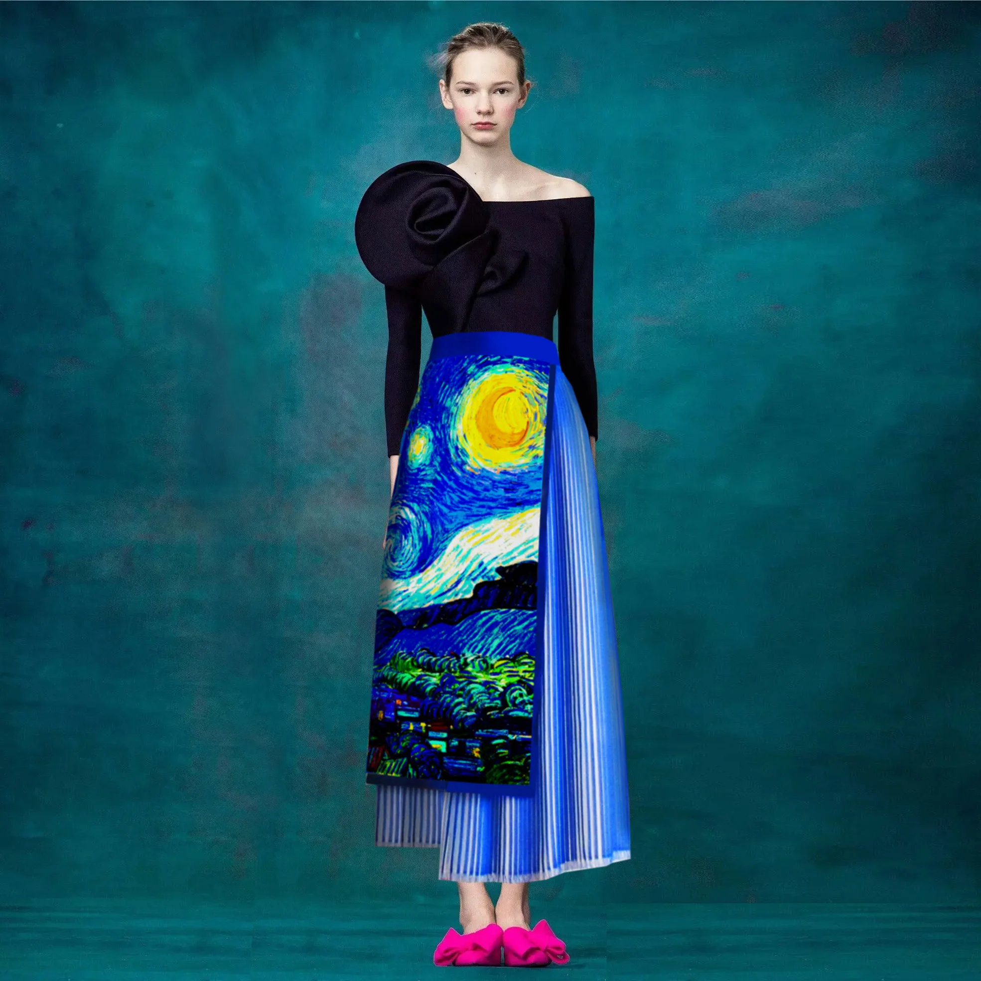 Женская плиссированная юбка с цветочным принтом до середины икры в стиле Лолиты