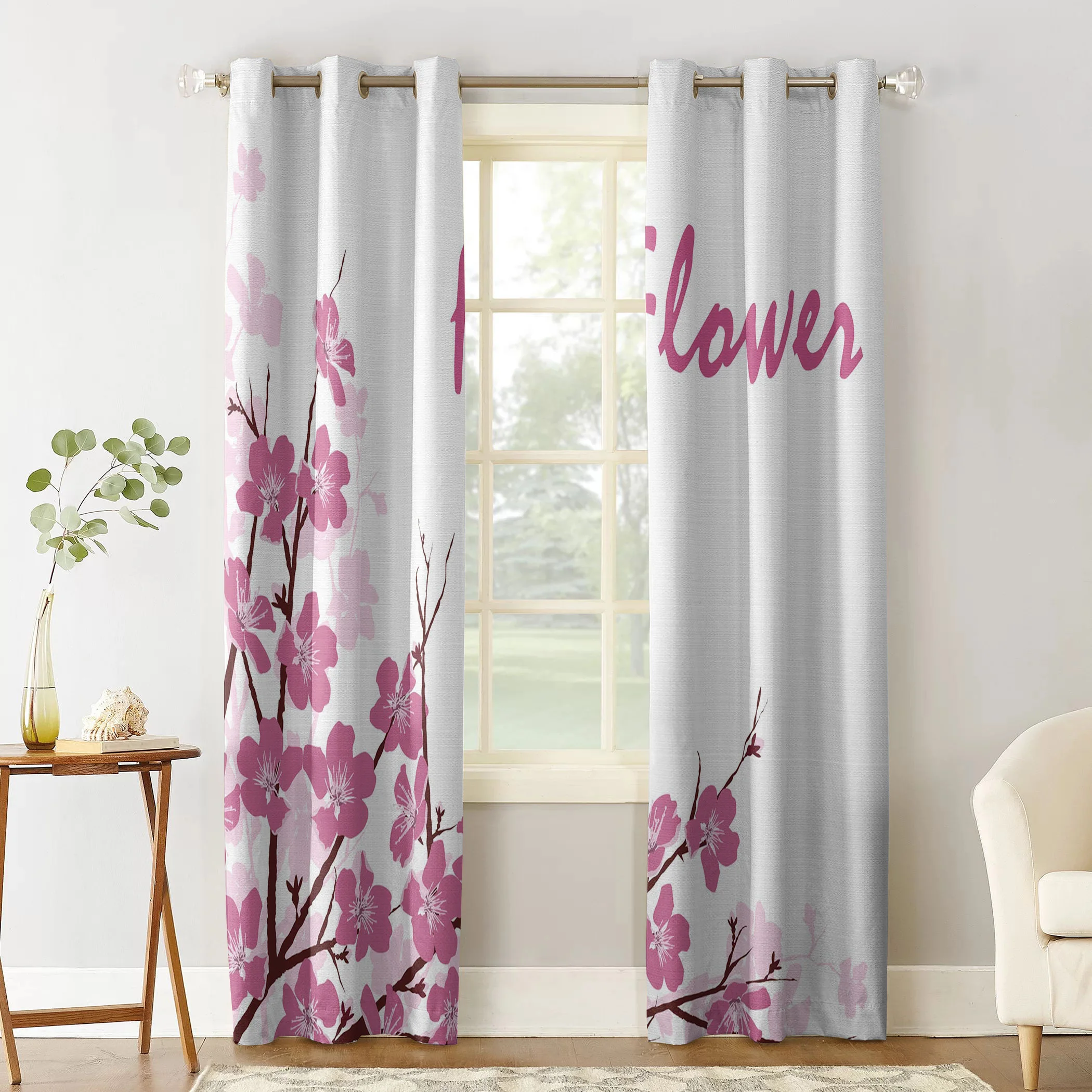 Цветочные персиковые лепестки ветки весенние розовые оконные шторы гостиная