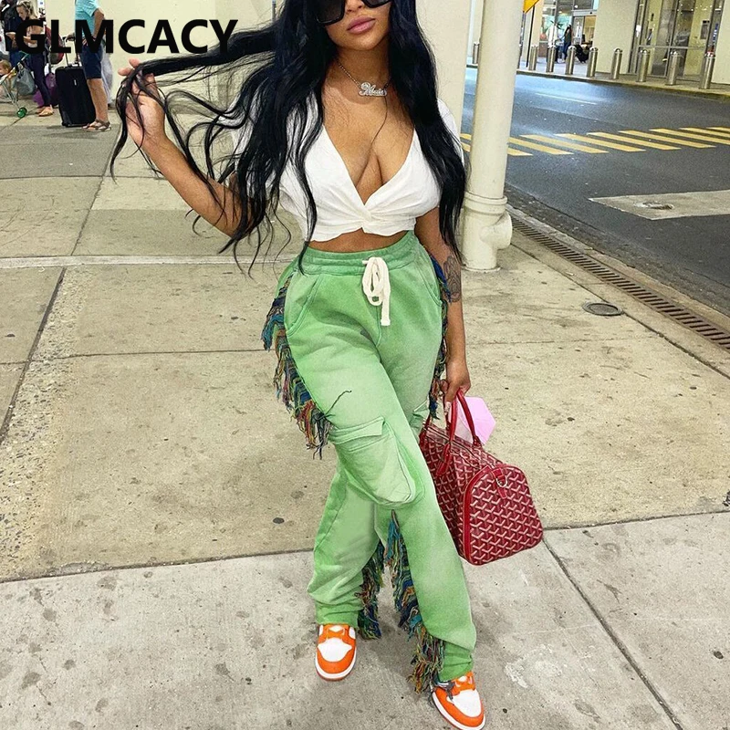 

Women Casual Drawstring Tassels Pants Chic High Street Trousers