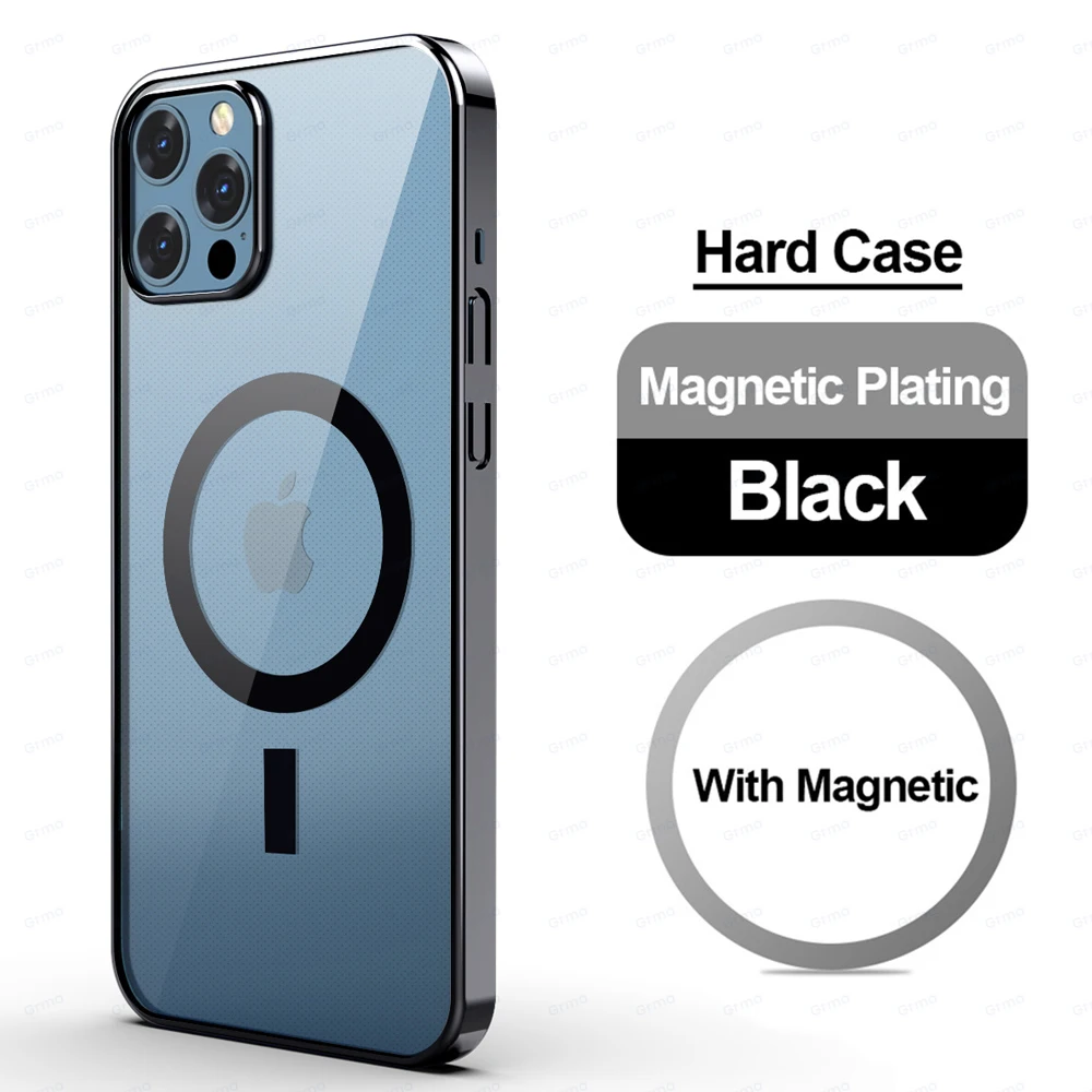 

Wireless charge Magnetic Safe Transparent Clear Electroplating Frame Phone Case Apple 12p iPhone 12 Pro Max Mini Hard Back Cover