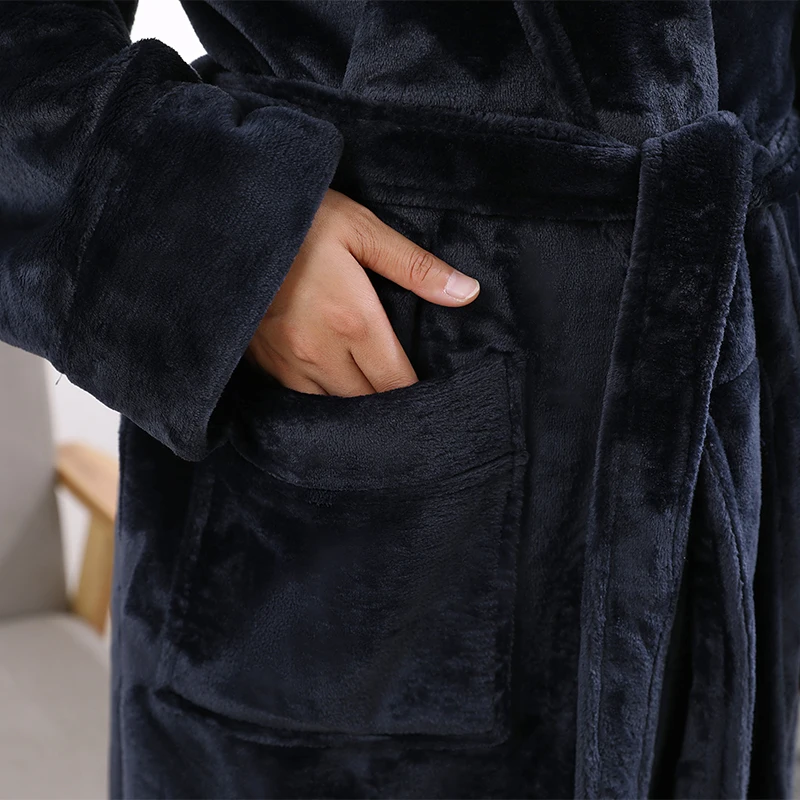 Мужской зимний сверхдлинный теплый фланелевый Халат ярко-Коралловый женский