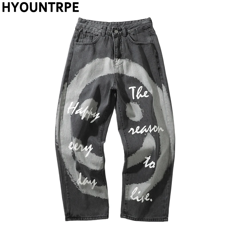Высокая Улица граффити печатных джинсовые брюки мужские прямые молнии хип хоп