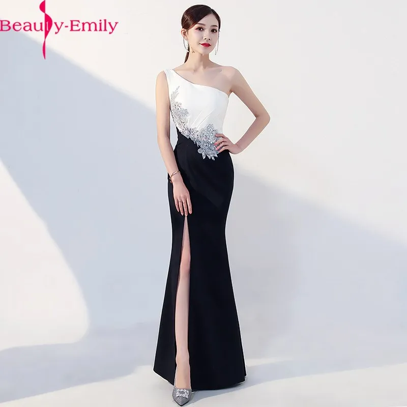 Сексуальное вечернее платье с одним открытым плечом на молнии сзади высоким