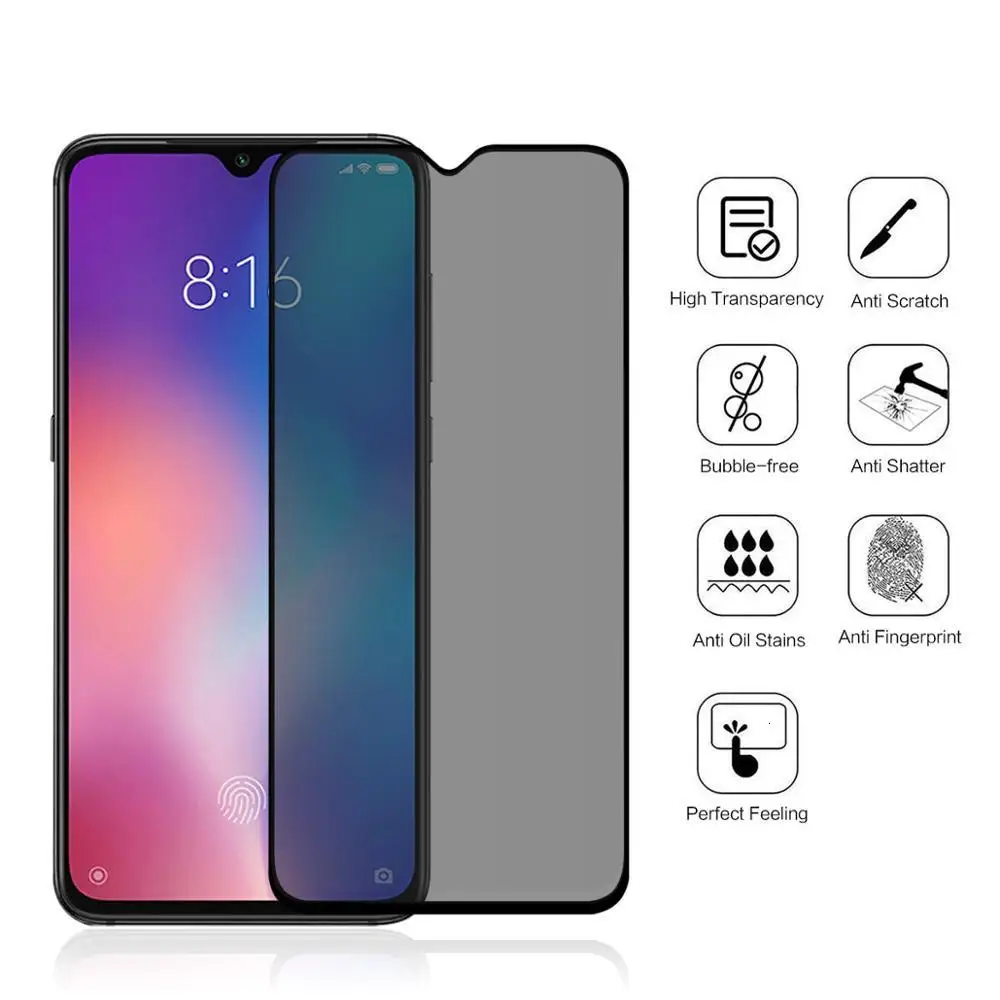 Закаленное стекло 9D с полным покрытием для конфиденциальности Xiaomi CC 9