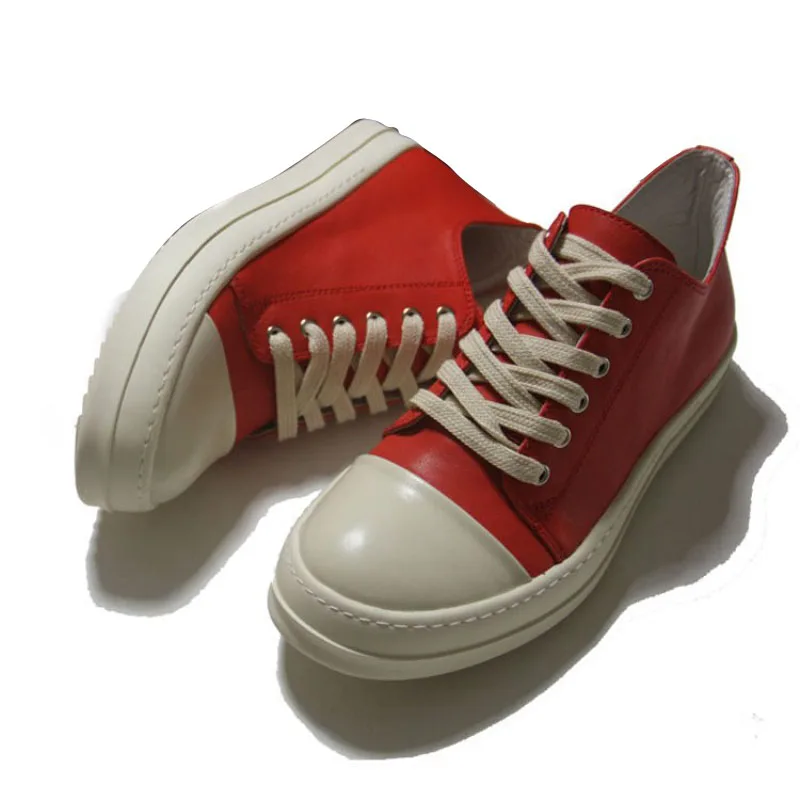 Men Casual Thick Platform Genuine Leather Shoes Male Women Couple Streetwear Hip Punk Gothic Red Black Cow | Обувь