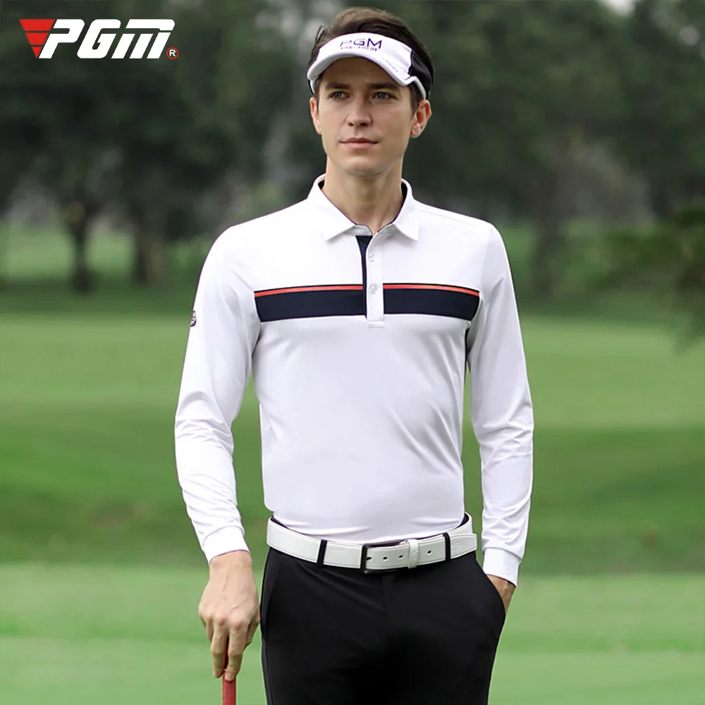 

PGM Mens Long Sleeve Golf Shirts Autumn Spring Men Turn Down Collar Sports T-Shirt Soft Breathable Golf Clothing D9119