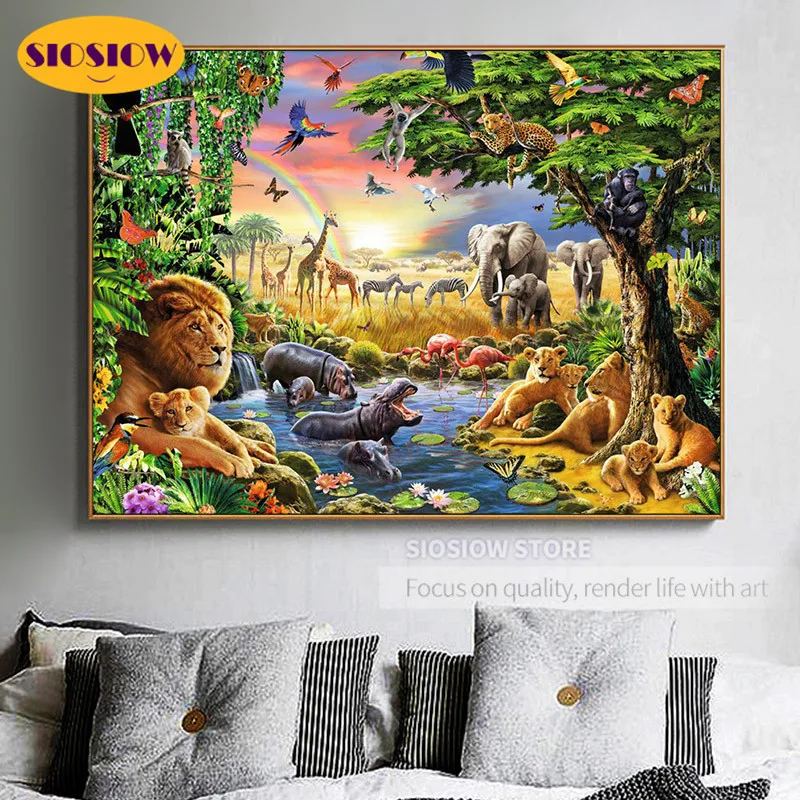 5D алмазная живопись сделай сам слон Лев фигурки семьи животные полное сверление