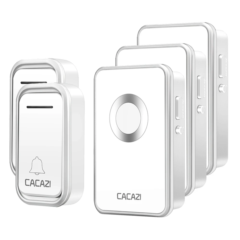 2 button 3 receiver Умный беспроводной дверной звонок CACAZI, водонепроницаемая Батарейная кнопка, дистанционный светодиодный светильник на 300 м, домашний дверной звонок, 38 колокольчиков, вилка стандарта США, ЕС, Великобритании - Цвет: 2 button 3 receiver