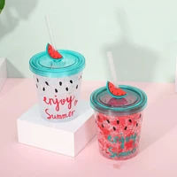 350ml summer watermelon ice cup double layer straw plastic cup refrigeration broken ice cup cute water bottle drinkware