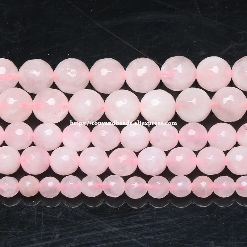 

Faceted Rose Pink Quartz Loose Beads Stone 15" Strand 4 6 8 10 12 14MM Pick Size For Jewelry Making Q17