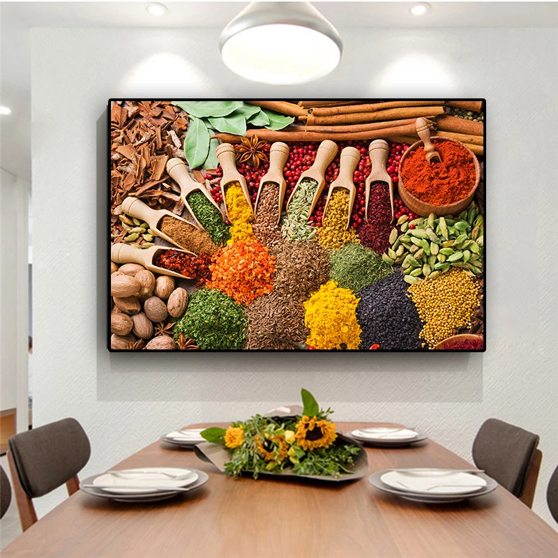 

Grains Spices Spoon Kitchen Food Oil Painting on Canvas Posters and Prints Wall Art Kitchen Pictures for Living Room Home Decor