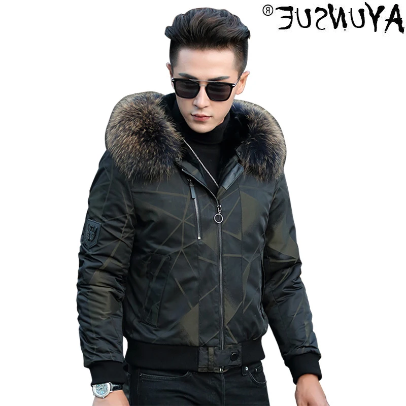 

Afansure Jacket - real men's fur coat, short coat with Rex rabbit skin lining, warm, large size,