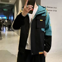 new arrival hot selling mens hooded jackets spring autumn streetwear solid patchwork zipper coat youth long sleeve top clothing