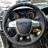 black genuine leather car steering wheel cover for ford focus 2011 2014 c max grand c max 2010 2015 kuga 2012 2016