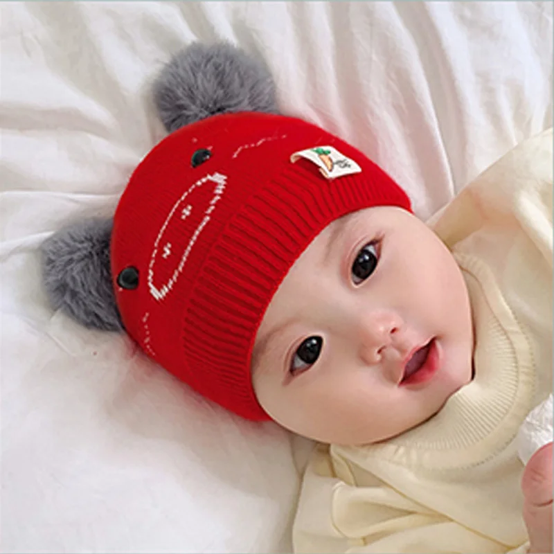 Осенне-зимняя детская шапка с ушками детские шапки милым мультяшным медведем для