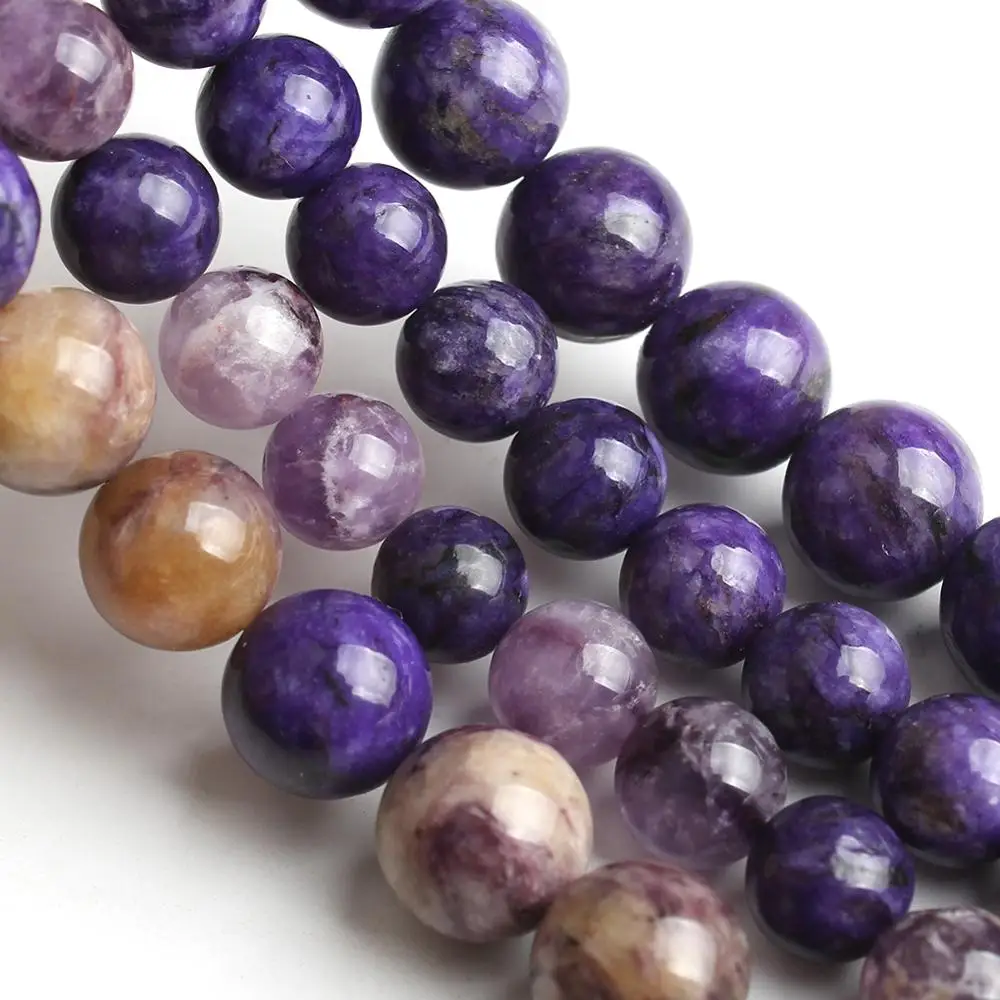 8mm 10mm Natural Genuine Charoite Beads Purple Loose Spacer Beads For DIY Jewelry Making Bracelet Necklace 15'' Strands