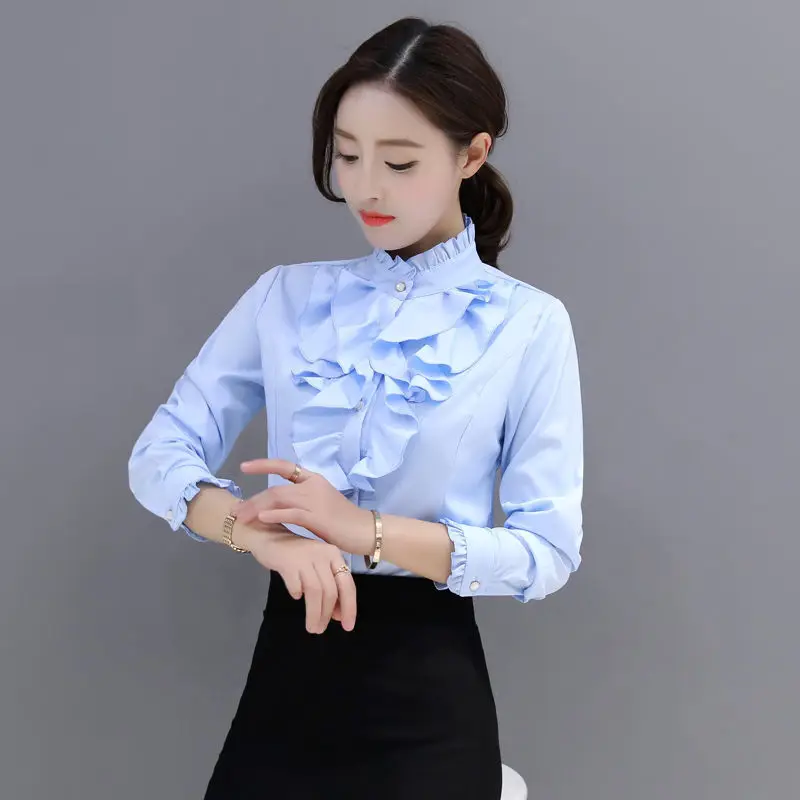 

Large Size Stylish Trendy Blouse Shirt Women Fashion Camisa Elegant Ruffle Collar Office Medieval Victorian Spring Autumn Blouse