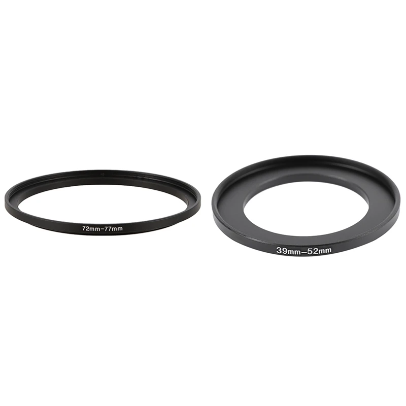 

2 Pcs Camera Lens Step Up Filter Black Metal Adapter Ring, 72mm-77mm & 39mm-52mm