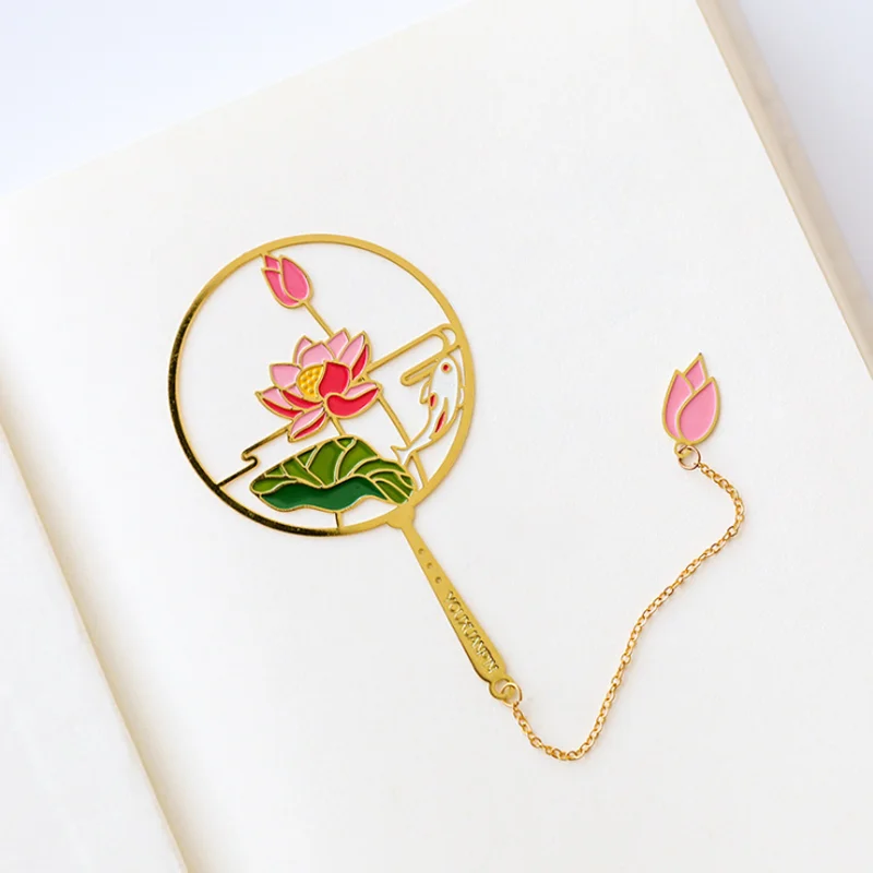 

1pc Kawaii Love Lotus Pendant Bookmark Cute Tassel Metal Pattern Book Mark Page Folder Decor Office School Supplies Stationery