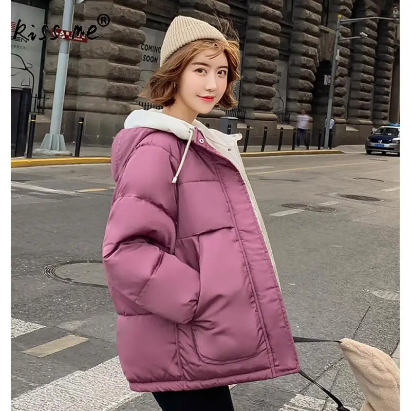 Однотонная Повседневная куртка с капюшоном для девочек свободное теплое пуховое