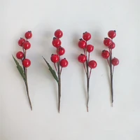 10pc simulation cherry berries fake pearl artificial flower red pearlescent stamen berry fruit jewelry hand roll flower ornament