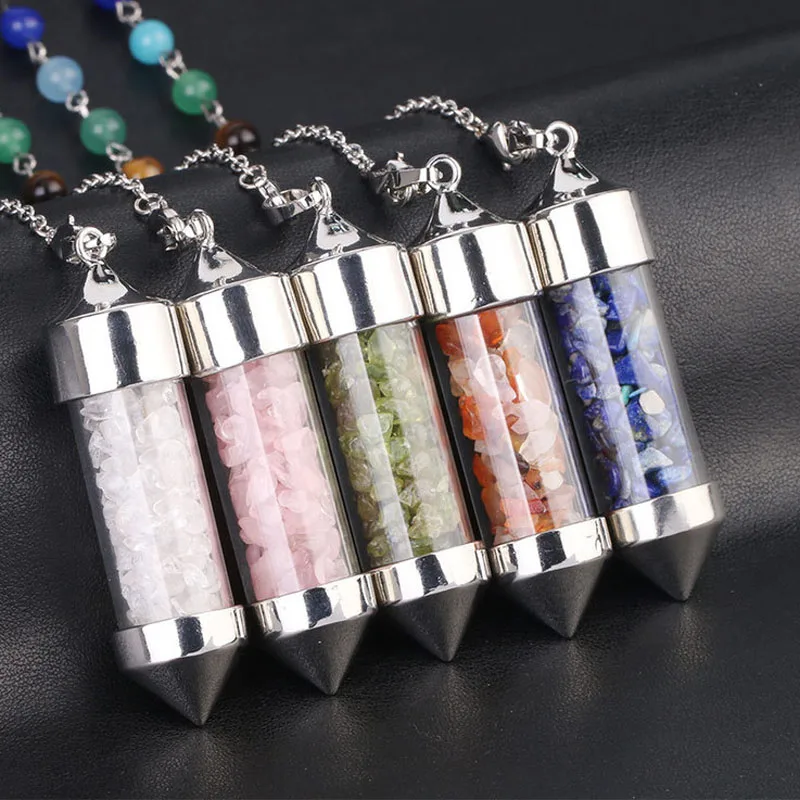 7 Чакра Желая бутылка маятник рейки натуральный кристалл камень кулон ожерелье