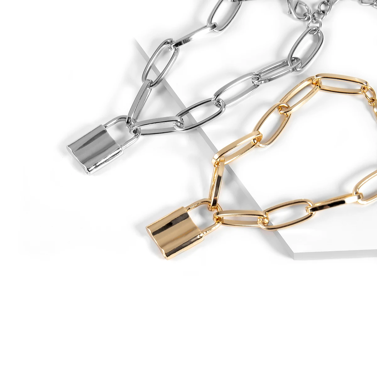Lacteo Панк золото Цвет замок кулон браслет массивные женские модные регулируемые