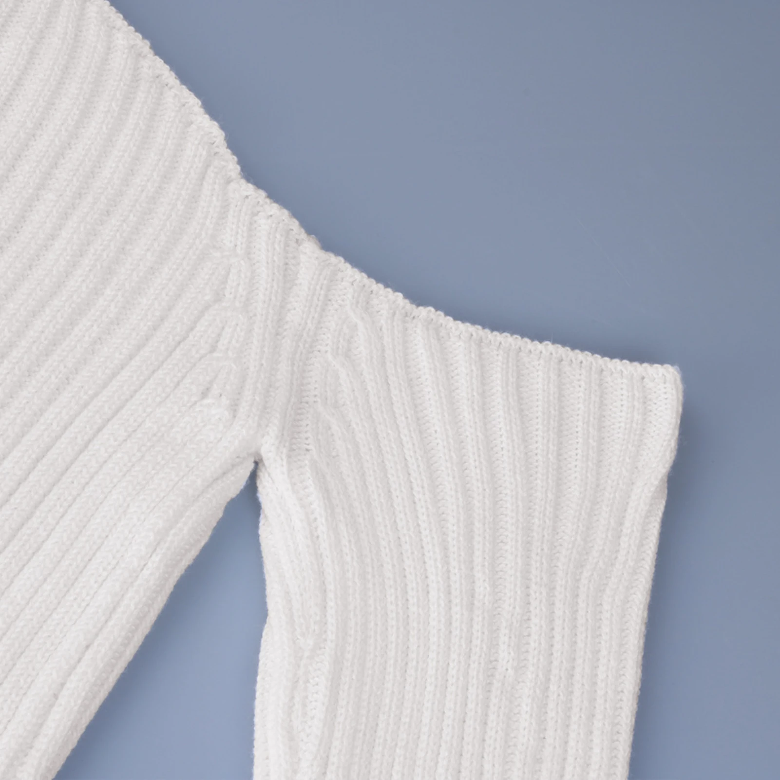 

Women Sexy Off Shoulder Sweater Solid Color Long Sleeve Ribbed Knitted Pullover