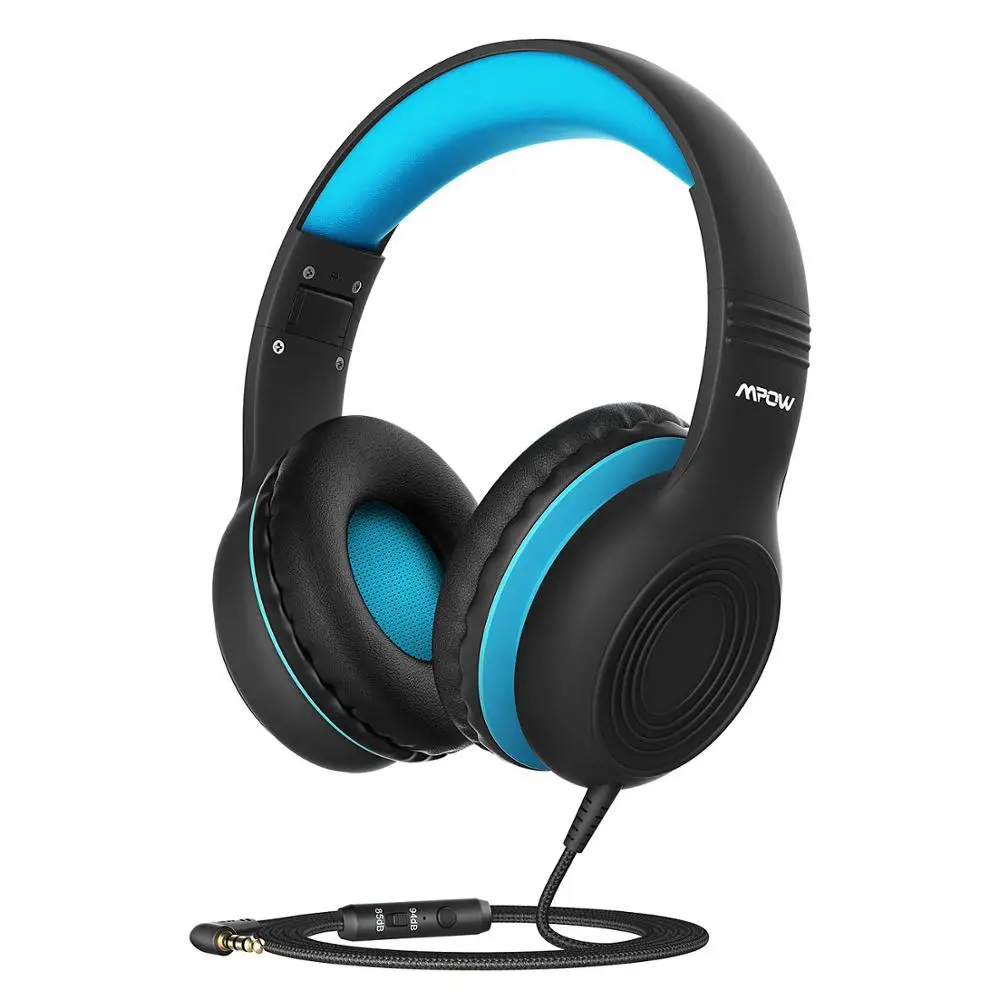 Black Blue Headphone Mpow CH6 проводной детские наушники складной регулируемые проволочные наушники с 3,5 мм аудио разъем и микрофон для детей iP - Цвет: Black Blue Headphone