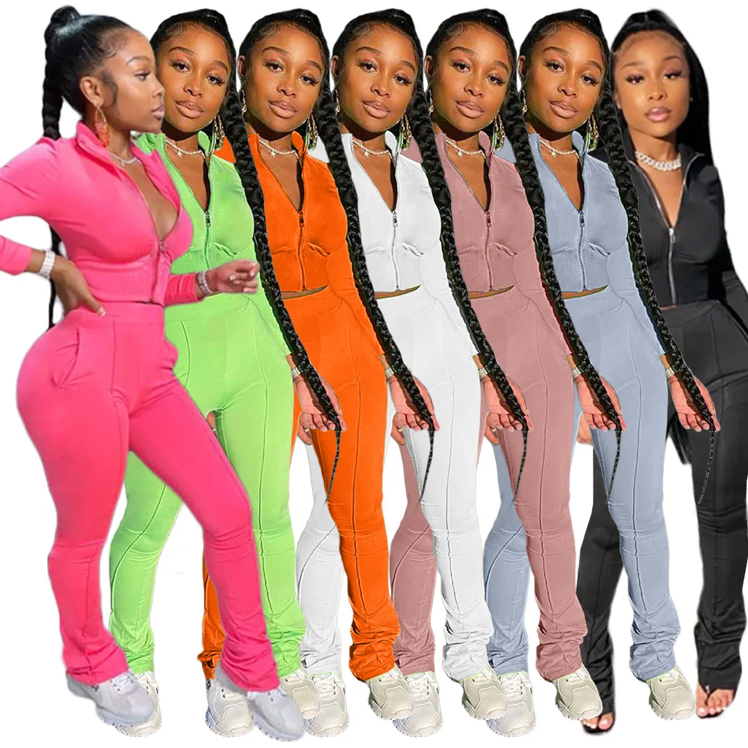 

Explosive fashion casual solid color sports suit two-piece suit